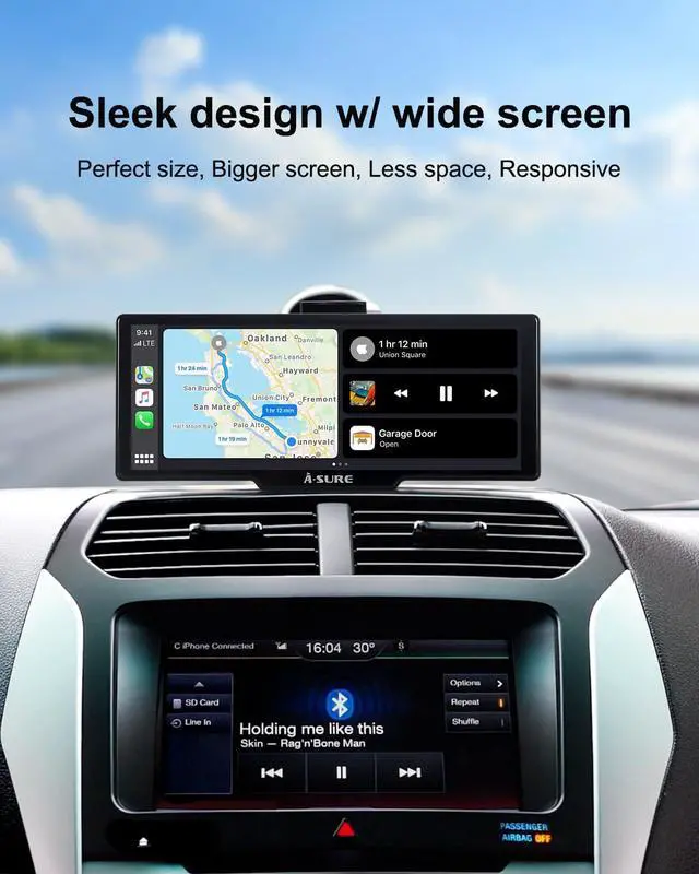 Alt view image 3 of 5 - Portable Carplay Screen for Car with 4K Dash Cam & 1080P Backup Camera - Wireless Carplay & Android Auto - 9.26" HD Touchscreen, Bluetooth, GPS Navigation, Voice Control for iPhone & Android