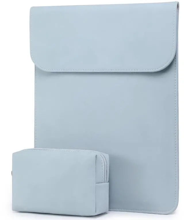 Main image of HYZUO 13.3-14 Inch Laptop Sleeve for MacBook Pro 14 M4/M3/M2/M1 Pro/Max A3401 A3185 A3112 2025-2021, MacBook Air 13 2017-2012, 13.5-13.8 Surface Laptop, Faux Suede Leather Case with Pouch, Pale Blue
