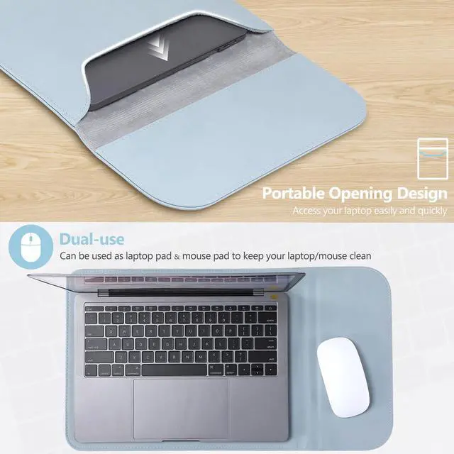 Alt view image 5 of 5 - HYZUO 13.3-14 Inch Laptop Sleeve for MacBook Pro 14 M4/M3/M2/M1 Pro/Max A3401 A3185 A3112 2025-2021, MacBook Air 13 2017-2012, 13.5-13.8 Surface Laptop, Faux Suede Leather Case with Pouch, Pale Blue