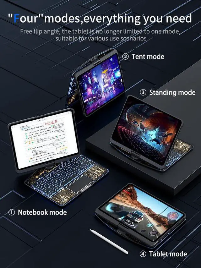 Alt view image 4 of 5 - KARTICE Transparent Case with Wireless Keyboard for iPad 10.2 Inch (7th/8th/9th Gen), 7 Colors Backlight, Multi-Touch Trackpad, 360° Rotating Stand Case with Pencil Holder for 10.2'' iPad