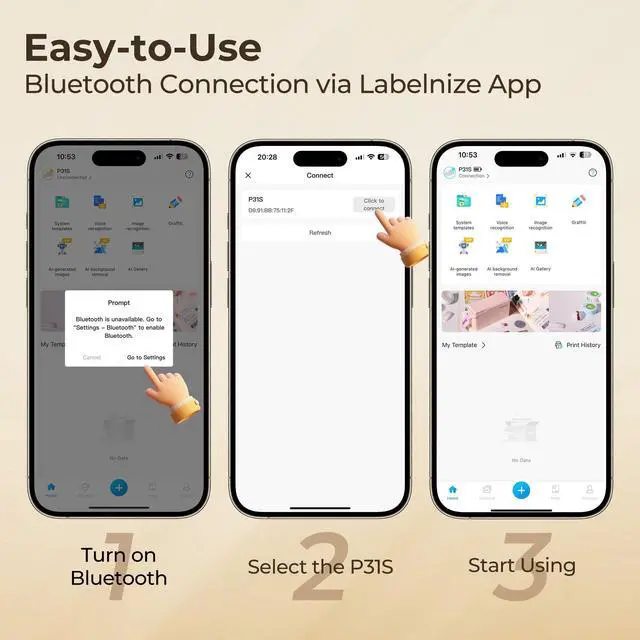 Alt view image 5 of 5 - POLONO Label Maker Machine with Tape, P31S Bluetooth Label Printer, Mini Label Maker with Multiple Templates for School Office Home Organization, Wireless Portable Thermal Printer for Storage, White