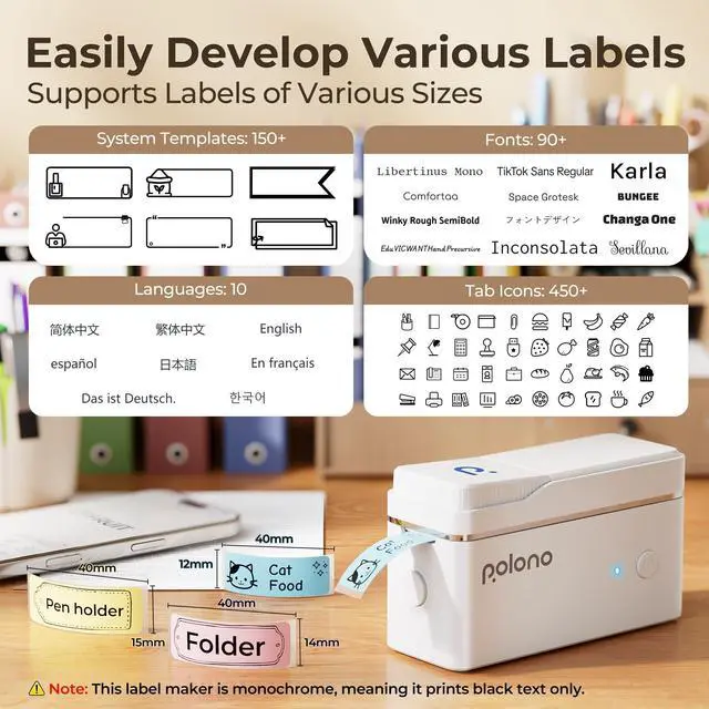 Alt view image 4 of 5 - POLONO Label Maker Machine with Tape, P31S Bluetooth Label Printer, Mini Label Maker with Multiple Templates for School Office Home Organization, Wireless Portable Thermal Printer for Storage, White