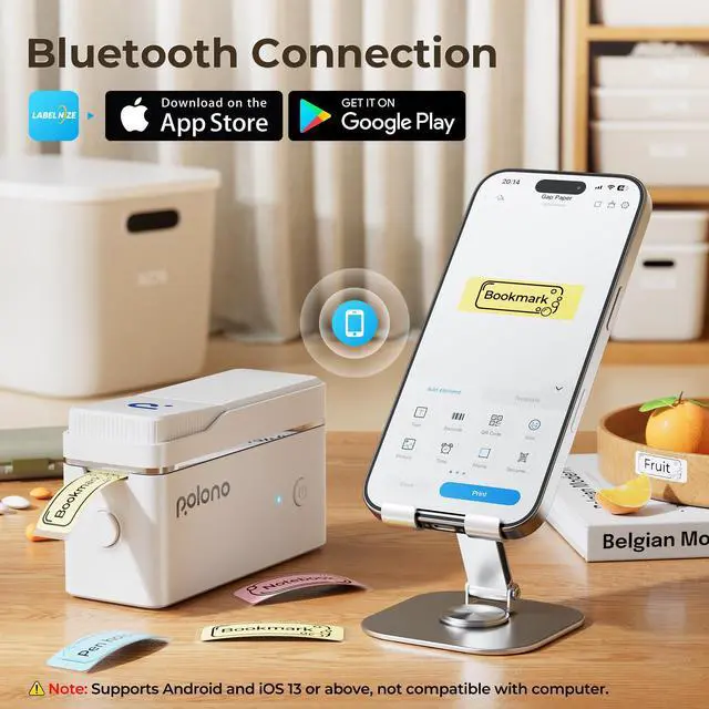 Alt view image 2 of 5 - POLONO Label Maker Machine with Tape, P31S Bluetooth Label Printer, Mini Label Maker with Multiple Templates for School Office Home Organization, Wireless Portable Thermal Printer for Storage, White