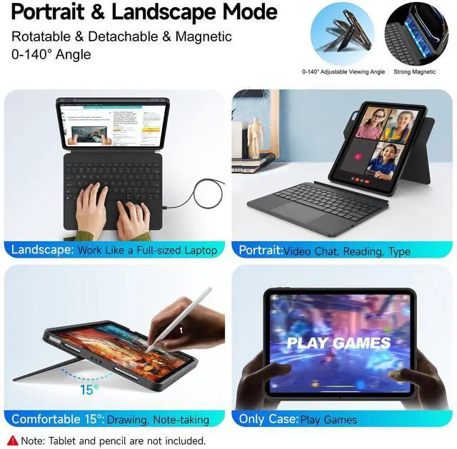 Alt view image 3 of 5 - accrosoo Keyboard Case for iPad Air 11" (M3 2025 / M2 2024) 360° Rotatable & Detachable Magnetic Full Protect Case, with Trackpad for Pro 11" (1st/2nd/3rd/4th) & 10.9" Air 5th/4th,Backlits,Black