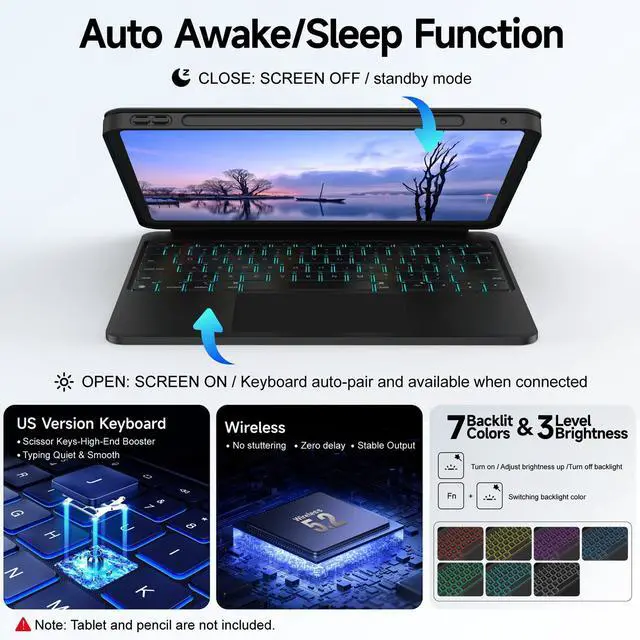 Alt view image 5 of 5 - accrosoo Keyboard Case for iPad Air 11" (M3 2025 / M2 2024) 360° Rotatable & Detachable Magnetic Full Protect Case, with Trackpad for Pro 11" (1st/2nd/3rd/4th) & 10.9" Air 5th/4th,Backlits,Black