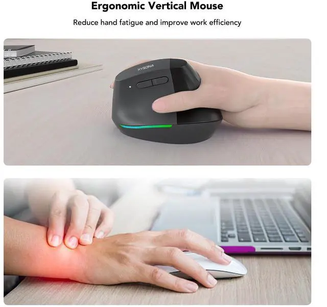 Alt view image 3 of 5 - Wireless Ergonomic Mouse, Vertical Mouse, Bluetooth Ergo Mouse, Quiet Click, 5 Level Adjustable DPI(800/1200/2400/2400/4000), Rechargeable 2.4G Mice with 6 Buttons for Computer, PC, Mac, Laptop, Black