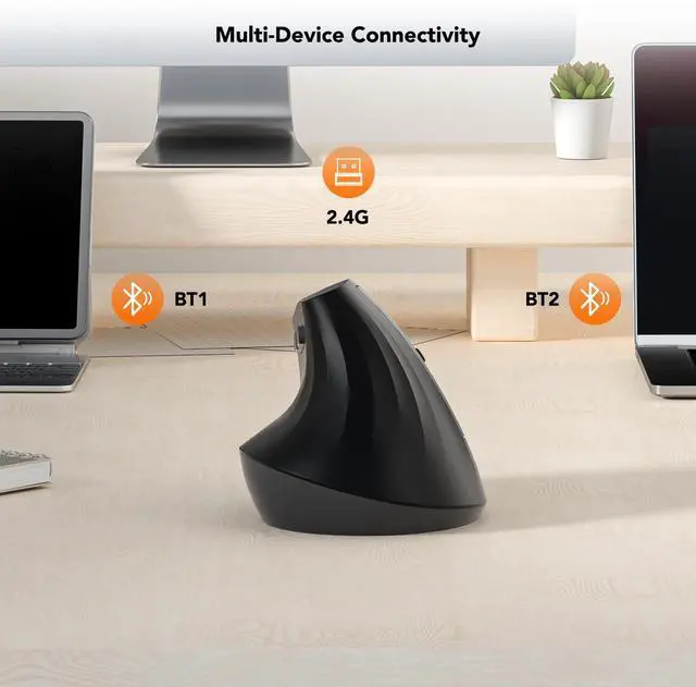 Alt view image 5 of 5 - Wireless Ergonomic Mouse, Vertical Mouse, Bluetooth Ergo Mouse, Quiet Click, 5 Level Adjustable DPI(800/1200/2400/2400/4000), Rechargeable 2.4G Mice with 6 Buttons for Computer, PC, Mac, Laptop, Black