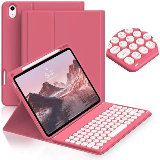 Main image of JKSML for iPad (A16) 11th/10th Gen case with Keyboard, Round Key, 7 Color Backlit, Detachable Wireless Keyboard,Stand Folio Cover with Side Pen Holder for iPad 10.9" (2022)/ 11" (2025) - Red