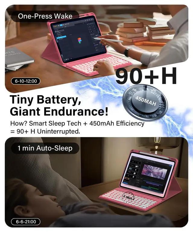 Alt view image 5 of 5 - JKSML for iPad (A16) 11th/10th Gen case with Keyboard, Round Key, 7 Color Backlit, Detachable Wireless Keyboard,Stand Folio Cover with Side Pen Holder for iPad 10.9" (2022)/ 11" (2025) - Red