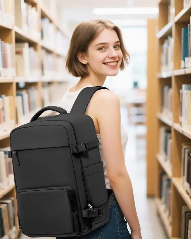 Alt view image 4 of 5 - VENATIN Vacuum Backpack Travel, Vacpack Backpack with Vacuum 18×14×8 Personal Item Travel Bag, Mochila Compression al vacio, Carry on Flight Approved Laptop Bag Black(With Air Pump)