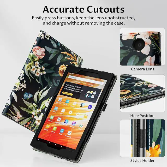 Alt view image 5 of 5 - VORI Case for All-New Amazon Kindle Fire HD 10 Tablet (13th/11th Generation 2023/2021 Release) and Fire HD 10 Plus - Slim Folding Stand Folio Cover with Auto Wake/Sleep & Hand Strap, Blushing Floral