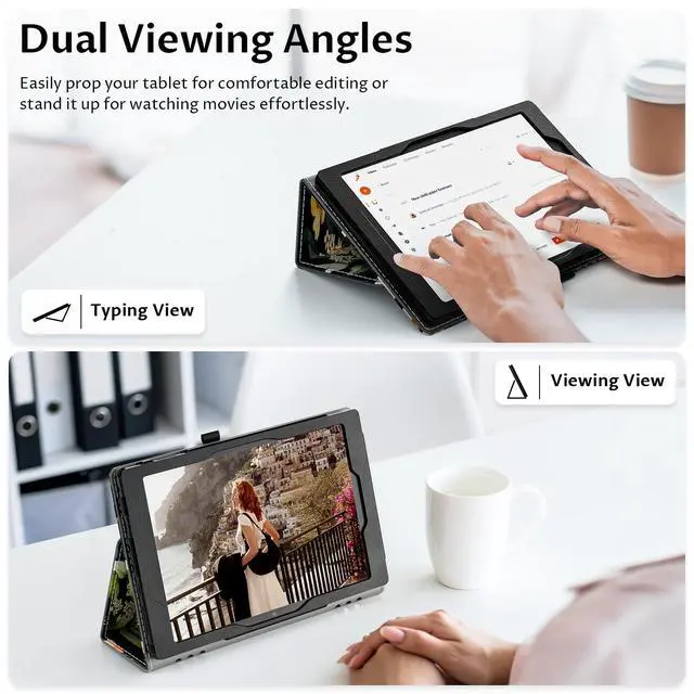 Alt view image 4 of 5 - VORI Case for All-New Amazon Kindle Fire HD 10 Tablet (13th/11th Generation 2023/2021 Release) and Fire HD 10 Plus - Slim Folding Stand Folio Cover with Auto Wake/Sleep & Hand Strap, Blushing Floral