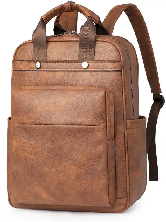 Main image of CTTOVIS Leather Laptop Backpack for Women 15.6 Inch Work Travel Backpack Fashion College Business Computer Bag (Brown)