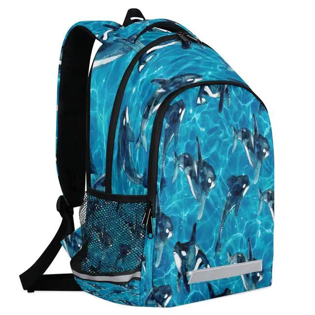 Alt view image 5 of 5 - Funky Qiu Ocean Sea Kill Whale Orca Backpack for Men Women Lightweight Laptop College School Bookbag Casual Daypack for Travel Hiking Camping with Reflective Strip