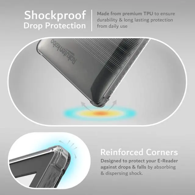 Alt view image 3 of 5 - TUDIA SKN Designed for Kobo Clara HD Case 6" (2018) Back Cover, [Reinforced Corners] Shockproof Slim Anti-Yellowing Silicone Gel Clear Back Lightweight Grip TPU Bumper for eReader - Clear