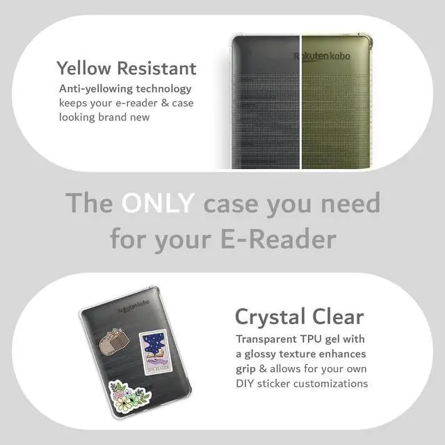 Alt view image 5 of 5 - TUDIA SKN Designed for Kobo Clara HD Case 6" (2018) Back Cover, [Reinforced Corners] Shockproof Slim Anti-Yellowing Silicone Gel Clear Back Lightweight Grip TPU Bumper for eReader - Clear