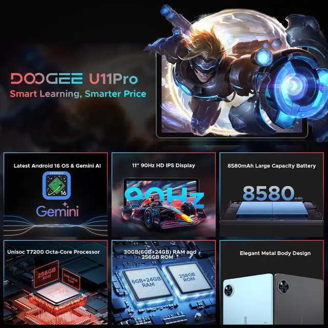 Alt view image 2 of 5 - DOOGEE U11 Pro Android 16 Tablet, 11 inch Tablet, 30GB+256GB/2TB TF,8580mAh,Octa-Core,90Hz Display,1080P,5G WiFi,Widevine L1,BT5.0,13MP+5MP, Face ID/OTG with Pen, Keyboard, Mouse&Case