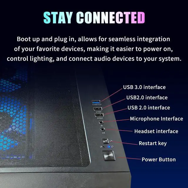 Alt view image 3 of 5 - Evounic Gaming PC Desktop Computer  i7 Xeon E5 10-Core, Radeon RX 580 8GB, 32GB DDR4 RAM, 512GB SSD, Wi-Fi 6 & Bluetooth 5.4, 10× ARGB Cooling Fans, Windows 11 Pro Gaming Tower