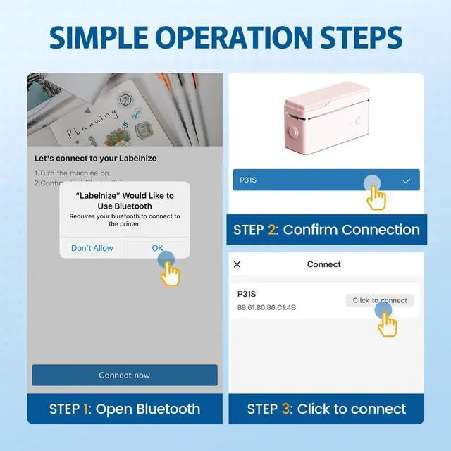 Alt view image 2 of 5 - POLONO Label Maker with Tape, Portable Thermal Label Printer, Bluetooth Label Maker for Home, Office, Mini Label Printer with Templates, Sticker Maker Mini Printer for Organizing Storage, Rose