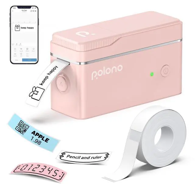 Main image of POLONO Label Maker with Tape, Portable Thermal Label Printer, Bluetooth Label Maker for Home, Office, Mini Label Printer with Templates, Sticker Maker Mini Printer for Organizing Storage, Rose