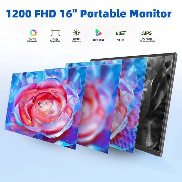 Alt view image 2 of 5 - BOSII 16" Laptop Screen Extender Portable - 1200P IPS FHD Extended Dual Monitor for Laptops with Stand for Windows Mac PC Travel Work