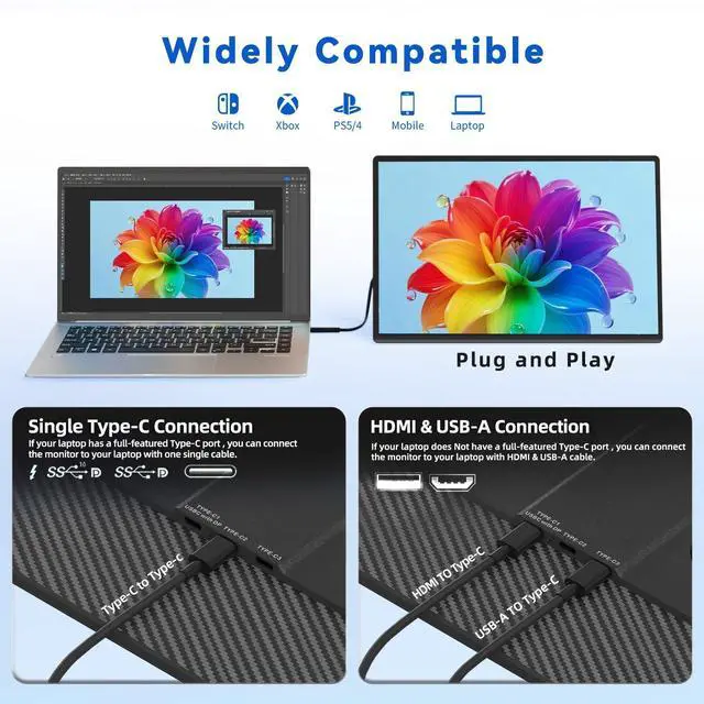 Alt view image 5 of 5 - BOSII 16" Laptop Screen Extender Portable - 1200P IPS FHD Extended Dual Monitor for Laptops with Stand for Windows Mac PC Travel Work