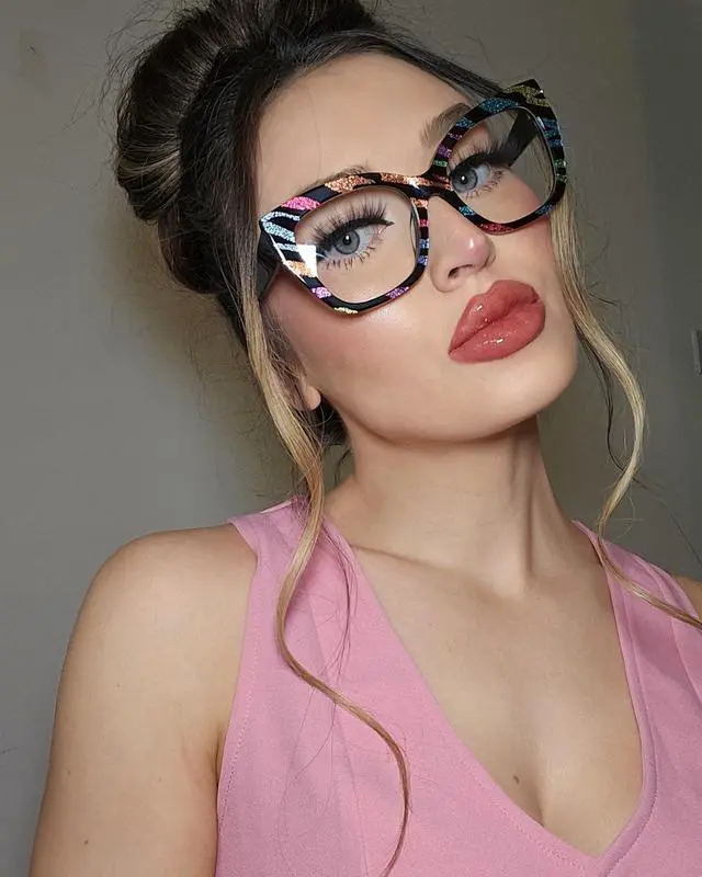 Alt view image 2 of 5 - VOOGLAM Square Women's Non-Prescription Glasses with HD Clear Lenses in Multicolor Stripe Acetate Frame