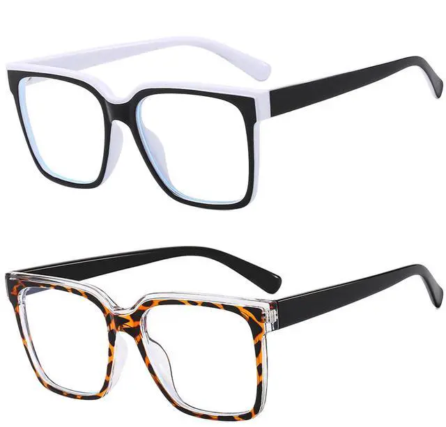 Main image of Bsreyeop Oversized Blue Light Blocker Glasses for Women Men Fashion Square Eyewear Computer Eyeglasses Non-Prescription (2 Park/White+Leopard D10)