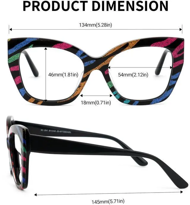 Alt view image 4 of 5 - VOOGLAM Square Women's Non-Prescription Glasses with HD Clear Lenses in Multicolor Stripe Acetate Frame