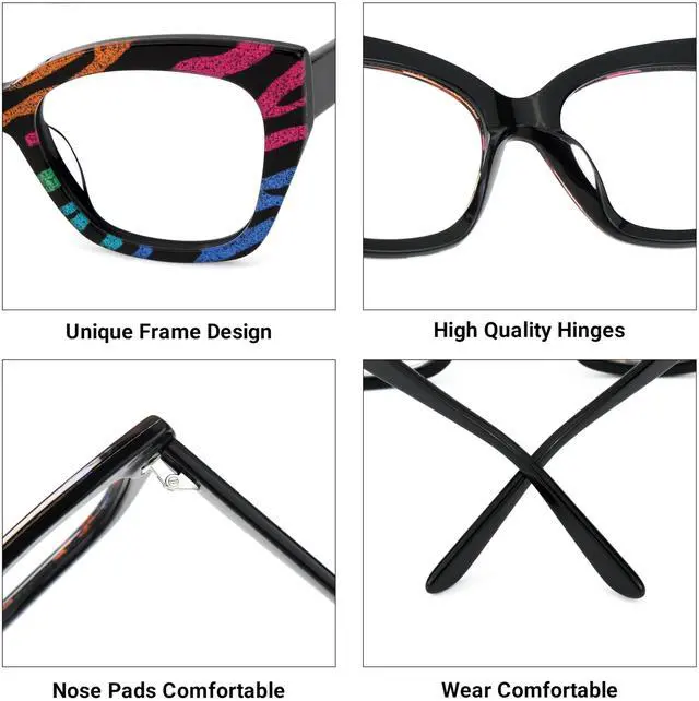 Alt view image 5 of 5 - VOOGLAM Square Women's Non-Prescription Glasses with HD Clear Lenses in Multicolor Stripe Acetate Frame