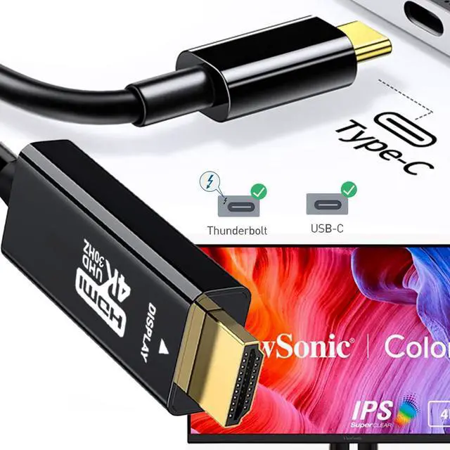 Alt view image 2 of 5 - YOTETION USB C to HDMI 30FT Cable, 4K@30Hz, Durable ABS Connector, Compatible with MacBook, iPad Pro, Laptop, TV, etc