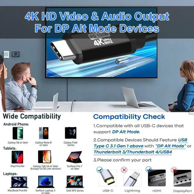 Alt view image 3 of 5 - YOTETION USB C to HDMI 30FT Cable, 4K@30Hz, Durable ABS Connector, Compatible with MacBook, iPad Pro, Laptop, TV, etc