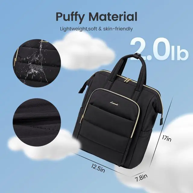 Alt view image 2 of 5 - LOVEVOOK Laptop Backpack Women 17 inch,Lightweight Puffer Travel Backpacks for Women,Quilted Laptop Bag Computer Work Teacher Nurse Backpack,Womens Backpack Purse Daypack for College Business,Black