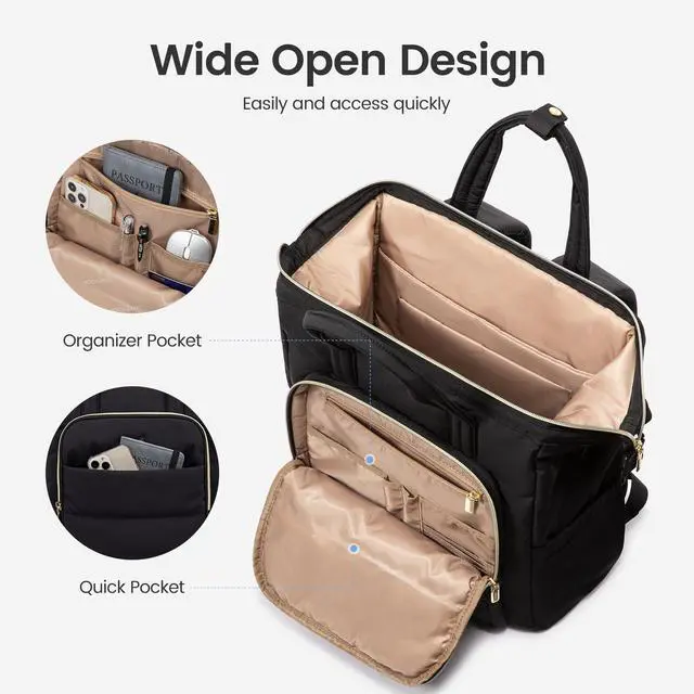 Alt view image 3 of 5 - LOVEVOOK Laptop Backpack Women 17 inch,Lightweight Puffer Travel Backpacks for Women,Quilted Laptop Bag Computer Work Teacher Nurse Backpack,Womens Backpack Purse Daypack for College Business,Black