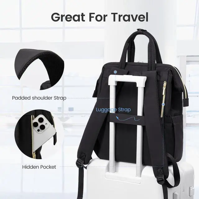 Alt view image 4 of 5 - LOVEVOOK Laptop Backpack Women 17 inch,Lightweight Puffer Travel Backpacks for Women,Quilted Laptop Bag Computer Work Teacher Nurse Backpack,Womens Backpack Purse Daypack for College Business,Black