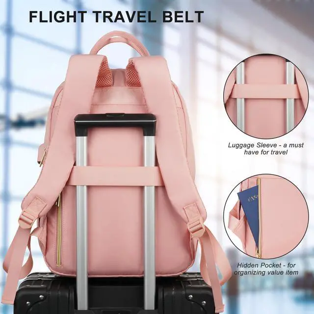 Alt view image 5 of 5 - RJEU Backpack Boogbag for Women,Cute School Backpack for Teen Girls with Laptop Compartment,Quilted Stylish Computer Bag Big Book Bag for College Student Work,Pink