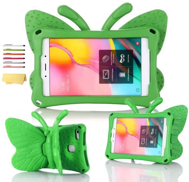 Main image of UUcovers Kids Case for Amazon Kindle Fire HD 8 Tablet (8th/7th/6th Generation, 2018/2017/2016) 8" with Handle Folding Kickstand Kid-Proof Shockproof EVA Foam Lightweight Stand Cover, Green Butterfly
