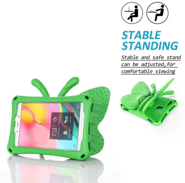 Alt view image 5 of 5 - UUcovers Kids Case for Amazon Kindle Fire HD 8 Tablet (8th/7th/6th Generation, 2018/2017/2016) 8" with Handle Folding Kickstand Kid-Proof Shockproof EVA Foam Lightweight Stand Cover, Green Butterfly