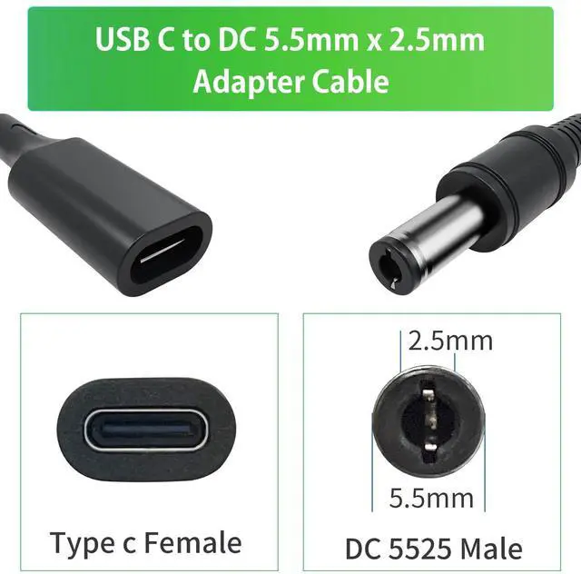 Alt view image 2 of 5 - USB C to DC 5.5mm x 2.5mm Power Cable, (1Ft 2Pack) 5V Type C Female to Male Plug Supply Adapter Power Cable for Tablet PC, Network Switch, Hard Disk Box, Printer, Cable Connection Box