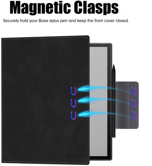 Alt view image 4 of 5 - BOZHUORUI Slim Case for 13.3" Boox Note Max (2024) & 13.3" Boox Tab X C (2025) | Pen Clasp Design | Book Folio Style | with Sleep/Wake | Vegan PU Leather Ultra-Thin Magnetic SleepCover (Rock Black)