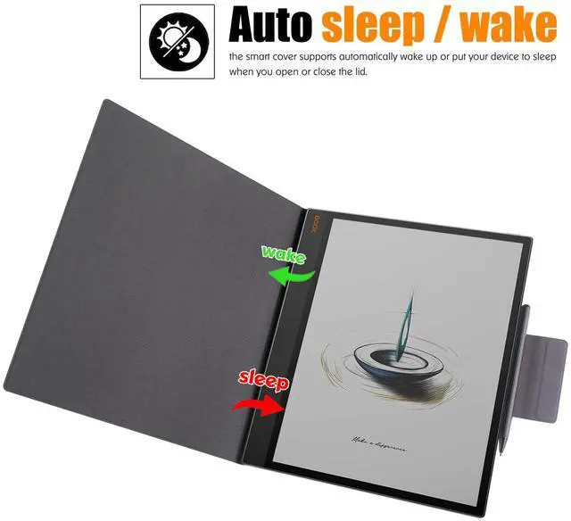 Alt view image 3 of 5 - BOZHUORUI Slim Case for 13.3" Boox Note Max (2024) & 13.3" Boox Tab X C (2025) | Pen Clasp Design | Book Folio Style | with Sleep/Wake | Vegan PU Leather Ultra-Thin Magnetic SleepCover (Rock Black)