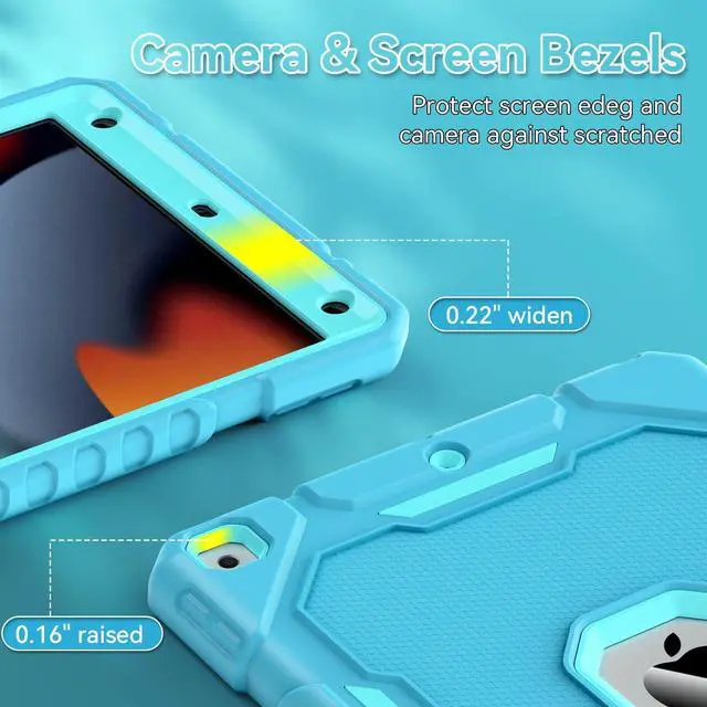Alt view image 5 of 5 - Grifobes Case for iPad 9th/8th/7th Generation 10.2 Inch (2021/2020/2019), Kick Stand Heavy Duty Shockproof Rugged Protective 10.2" Cover for iPad 9 8 7 Gen for Kids Girls Women (Blue+Teal)