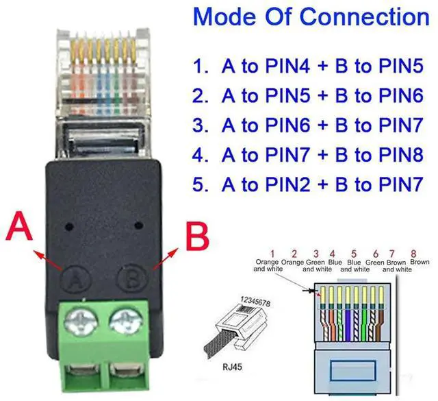 Alt view image 5 of 5 - Taidacent 5 Pcs RJ45 to RS485 Converter - RJ45 Terminal Adapter - Crystal Head to Terminal (A Connects to PIN1, B Connects to PIN2)
