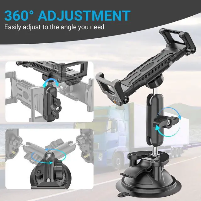 Alt view image 2 of 5 - INSSKY Truck Vacuum Suction Cup Windshield Tablet Mount, Dashboard Heavy Duty 360° Rotation Tablet Holder for Car Tractor, Fit for iPad Pro 12.9 Air Mini, Galaxy Tab and 6.1-15.6" Device with Case
