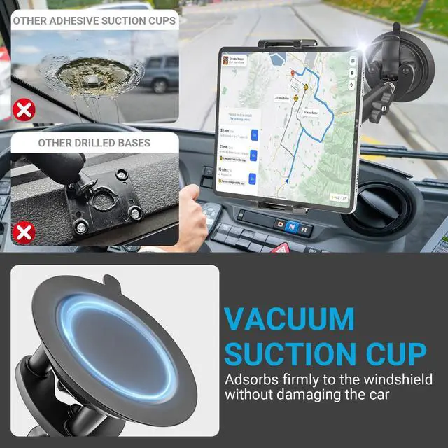 Alt view image 3 of 5 - INSSKY Truck Vacuum Suction Cup Windshield Tablet Mount, Dashboard Heavy Duty 360° Rotation Tablet Holder for Car Tractor, Fit for iPad Pro 12.9 Air Mini, Galaxy Tab and 6.1-15.6" Device with Case