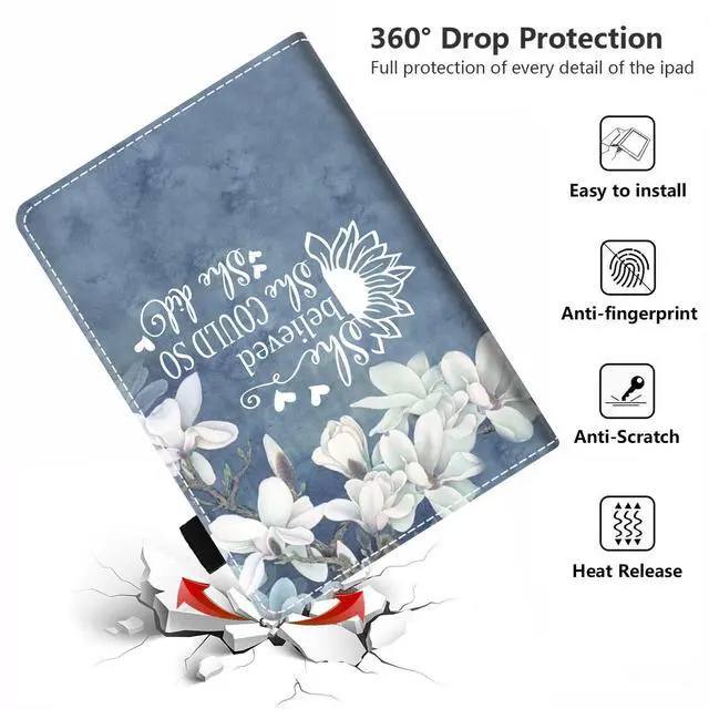 Alt view image 5 of 5 - Case for Kindle Fire HD 8/Fire HD 8 Plus Tablet (12th/10th Generation, 2022/2020 Release), Inspirational Quote She Believed She Could So She Did Design PU Leather Folio Case with Smart Auto Wake/Sleep