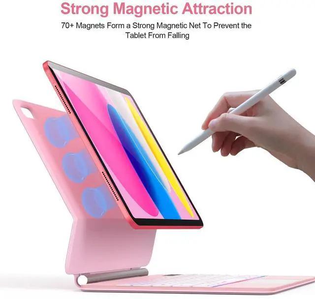 Alt view image 3 of 5 - For iPad (A16) 11th &10th generation Case with Keyboard,Backlight Multi-Touch Trackpad for iPad 11th Gen 2025 11 inch&10th Gen 2022 10.9 inch, Magic-Style with Floating Cantilever Stand,T-Pink
