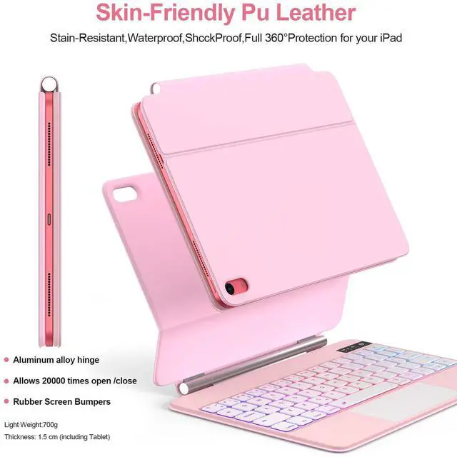 Alt view image 4 of 5 - For iPad (A16) 11th &10th generation Case with Keyboard,Backlight Multi-Touch Trackpad for iPad 11th Gen 2025 11 inch&10th Gen 2022 10.9 inch, Magic-Style with Floating Cantilever Stand,T-Pink