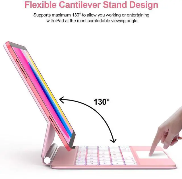 Alt view image 5 of 5 - For iPad (A16) 11th &10th generation Case with Keyboard,Backlight Multi-Touch Trackpad for iPad 11th Gen 2025 11 inch&10th Gen 2022 10.9 inch, Magic-Style with Floating Cantilever Stand,T-Pink