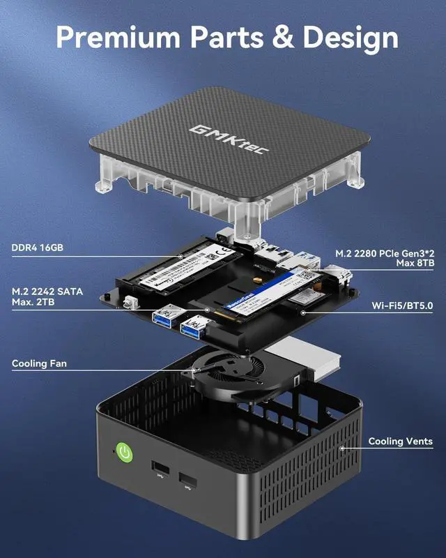 Alt view image 4 of 5 - GMKtec Mini PC Computres N95(Turbo 3.4GHz) 16GB DDR4 512GB SSD Desktop Computer 4K Dual HDMI Display/3x USB3.2/WiFi 5 BT5.0/RJ45 Ethernet Nucbox G3S